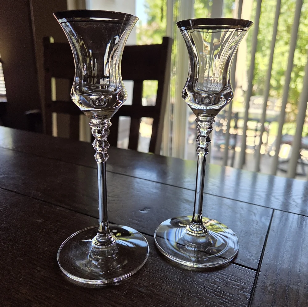 Pair Of Vintage Mikasa Silver Rimmed Taper Candle Holders